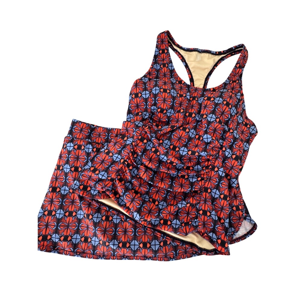 Garnet Hill Tankini Set 8/10 Blue/Red